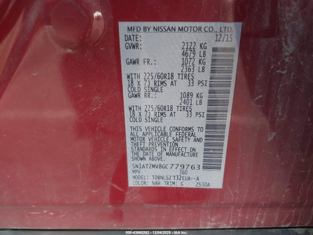 5N1AT2MV8GC779763 Nissan Rogue Sl
