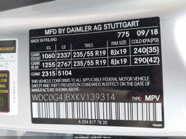 2019 MERCEDES-BENZ GLC 300 WDC0G4JBXKV139314 Photo 8