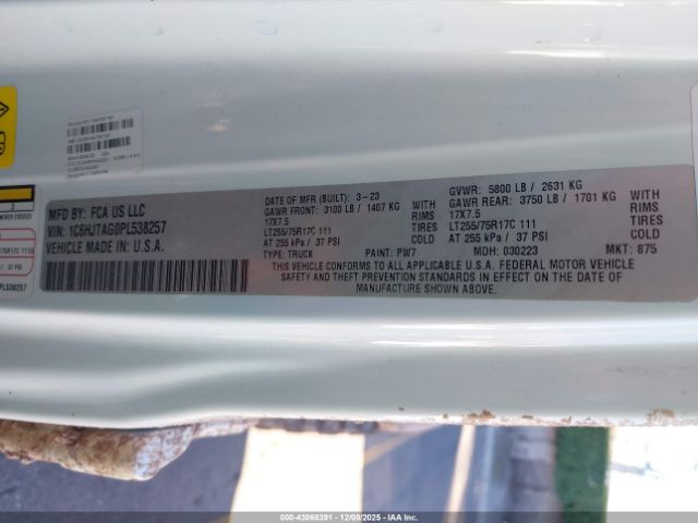 2023 JEEP GLADIATOR 1C6HJTAG0PL538257 Photo 8