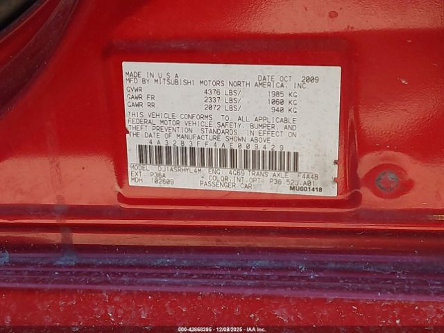 2010 MITSUBISHI GALANT 4A32B3FF4AE009429 Photo 8