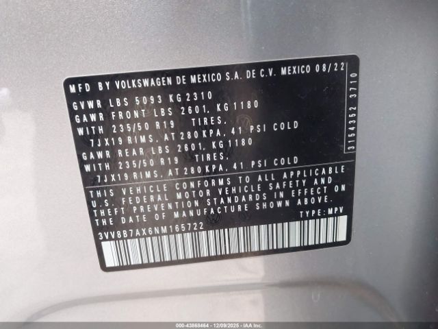 2022 VOLKSWAGEN TIGUAN 3VV8B7AX6NM165722 Photo 8