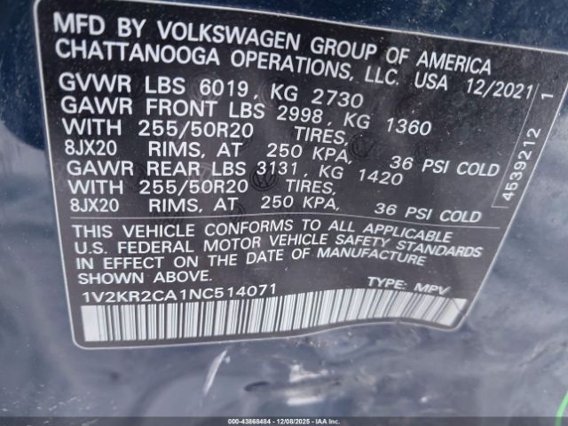 2022 VOLKSWAGEN ATLAS 1V2KR2CA1NC514071 Photo 8