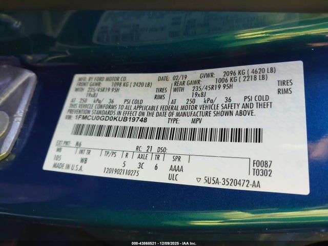 2019 FORD ESCAPE 1FMCU0GD0KUB19748 Photo 8