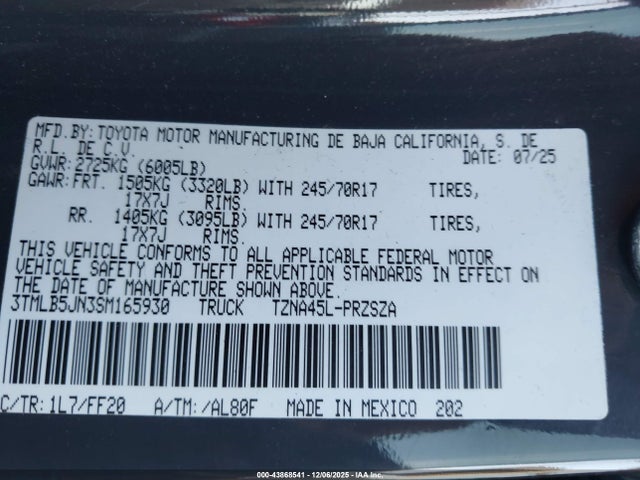 3TMLB5JN3SM165930 Toyota Tacoma Sr5