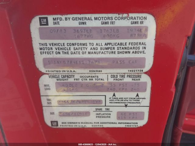 1984 CHEVROLET CORVETTE 1G1AY0784E5117673 Photo 8