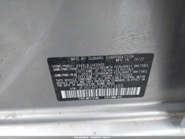 2023 Subaru Crosstrek Premium მანქანა იყიდება აუქციონზე, vin: JF2GTAPC5P8273489, აუქციონის ნომერი: 43868679