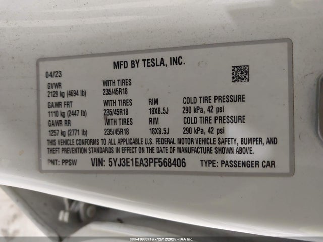 2023 TESLA MODEL 3 5YJ3E1EA3PF568406 Photo 8