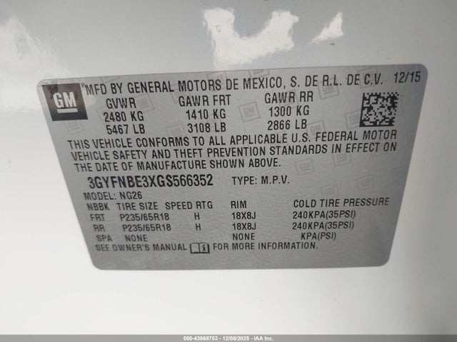 2016 CADILLAC SRX 3GYFNBE3XGS566352 Photo 8