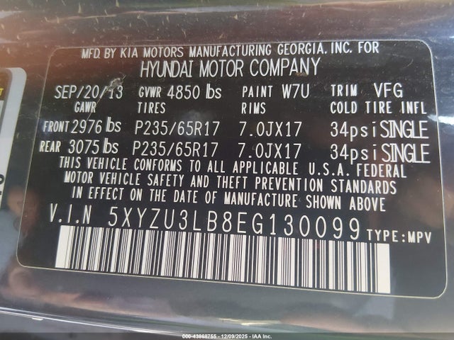 5XYZU3LB8EG130099 Hyundai Santa Fe Sport 2.4l