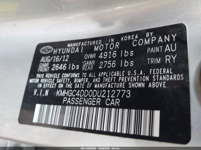 Aukcja sprzedaży 2013 Hyundai Genesis 3.8, vin: KMHGC4DD0DU212773, numer aukcji: 43868769