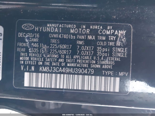 2017 HYUNDAI TUCSON KM8J3CA49HU390479 Photo 8