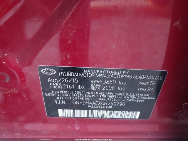 Hyundai ELANTRA SE 2016 5NPDH4AEXGH750790 Image 9