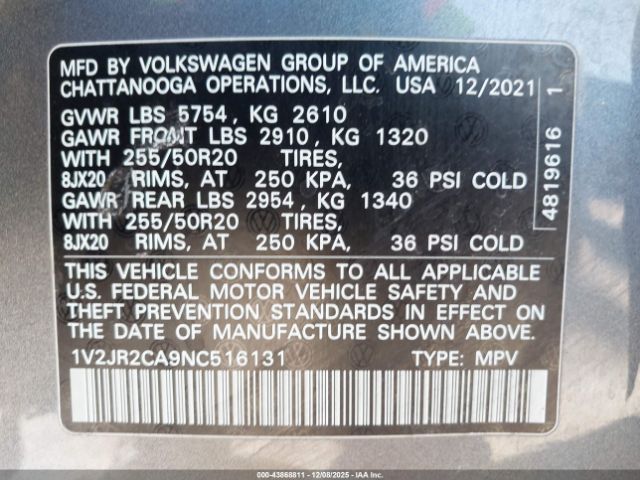 2022 VOLKSWAGEN ATLAS 1V2JR2CA9NC516131 Photo 8