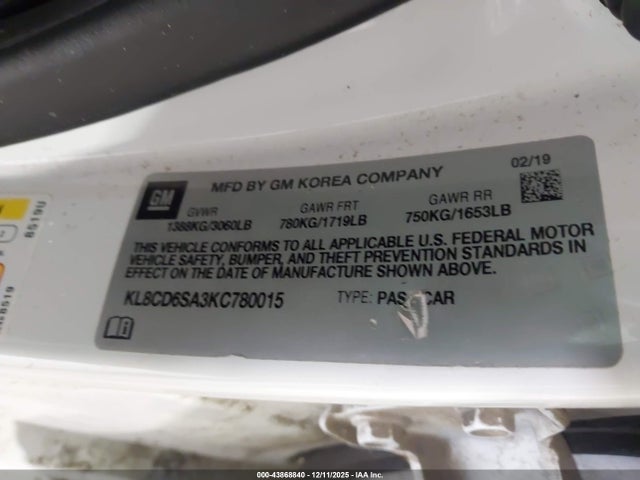 KL8CD6SA3KC780015 Chevrolet Spark 1lt Cvt