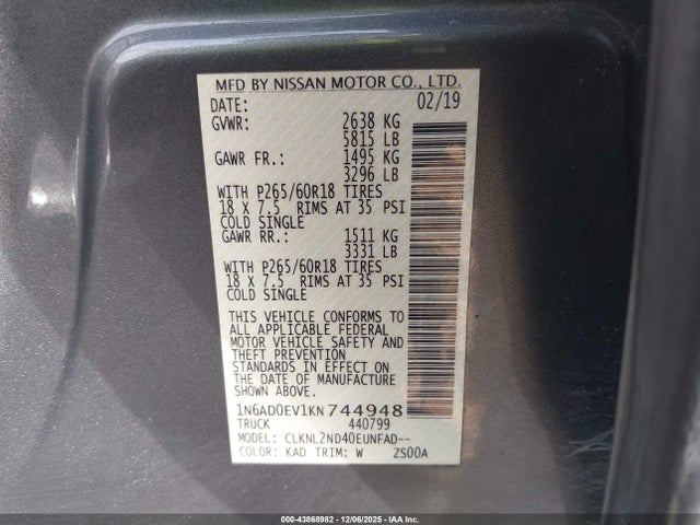 Nissan Frontier Sv 2019 1N6AD0EV1KN744948 Image 9
