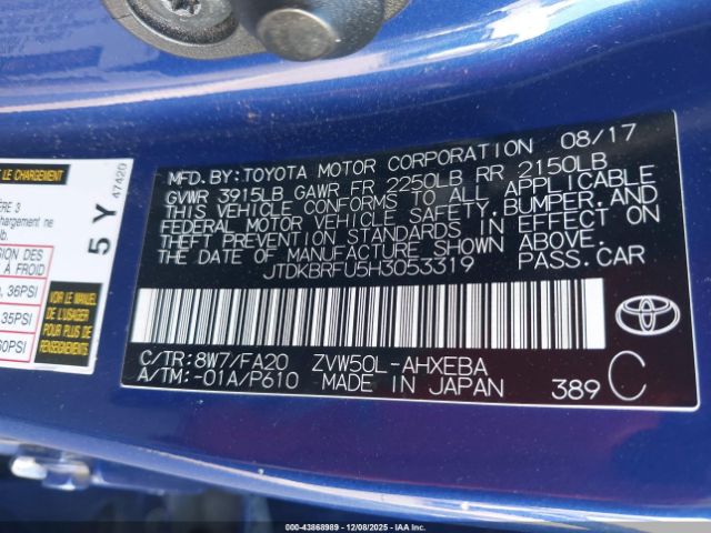 2017 TOYOTA PRIUS JTDKBRFU5H3053319 Photo 8