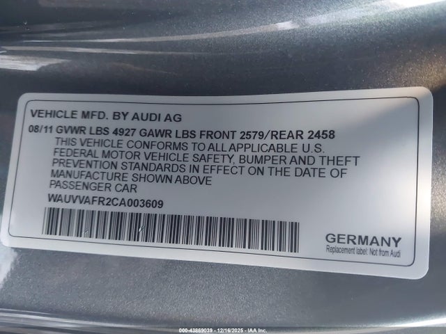 2012 AUDI S5 WAUVVAFR2CA003609 Photo 8