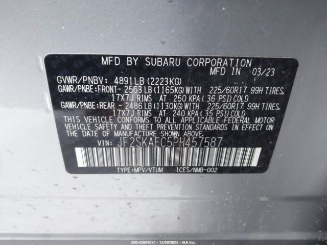 2023 SUBARU FORESTER JF2SKAEC5PH457587 Photo 8