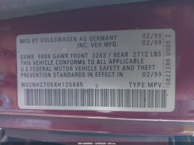 1999 VOLKSWAGEN EUROVAN WV2NH2705XH125685 Photo 8