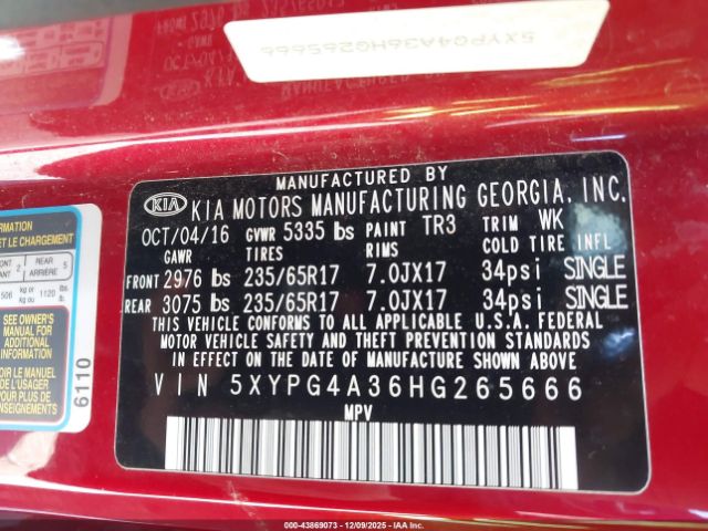2017 KIA SORENTO 5XYPG4A36HG265666 Photo 8