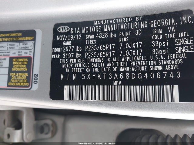 2013 KIA SORENTO 5XYKT3A68DG406743 Photo 8