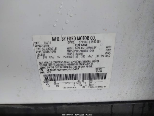 2017 FORD EXPLORER 1FM5K7DH6HGA16467 Photo 8