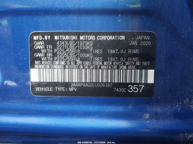 2020 MITSUBISHI OUTLANDER SPORT JA4AP4AU2LU026387 Photo 8