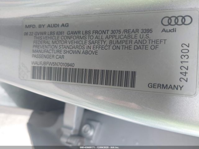 2022 AUDI E-TRON GT WAUFJBFW5N7010940 Photo 8