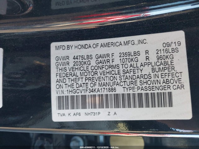 1HGCV1F34KA171886 Honda Accord Sport