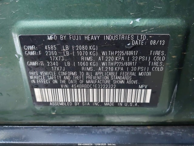 Subaru Outback 2.5i Premium 2014 4S4BRBDC1E3222322 Image 9