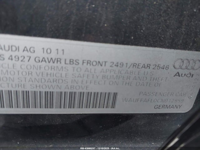 2012 AUDI A4 WAUFFAFL0CN012959 Photo 8