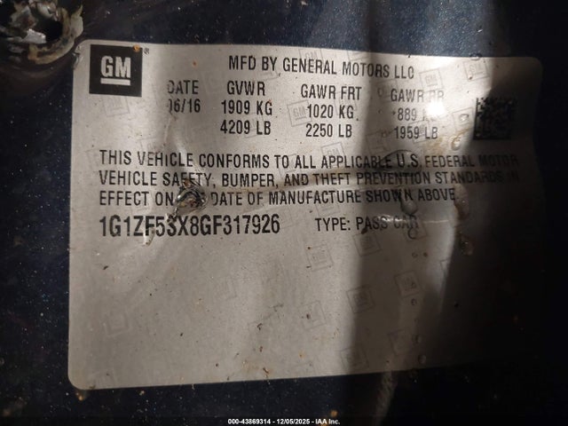 1G1ZF5SX8GF317926 Chevrolet MALIBU 2LT