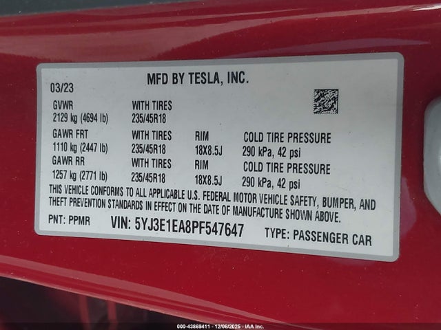 2023 TESLA MODEL 3 5YJ3E1EA8PF547647 Photo 8