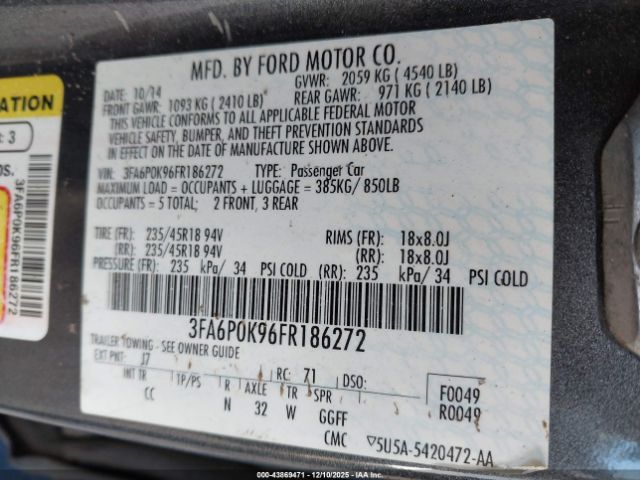 2015 FORD FUSION 3FA6P0K96FR186272 Photo 8