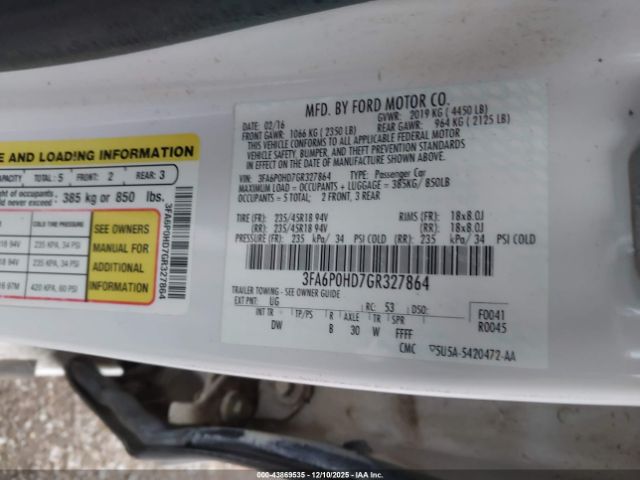 2016 FORD FUSION 3FA6P0HD7GR327864 Photo 8