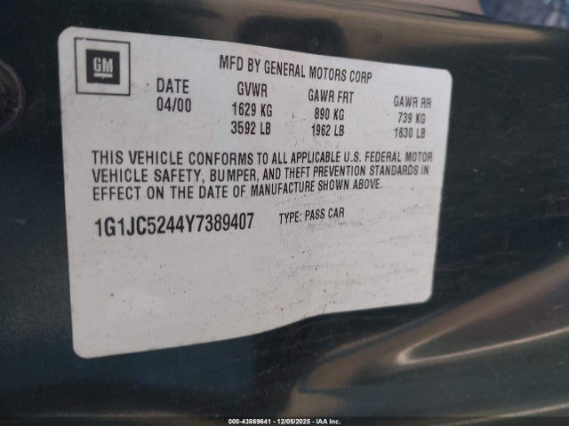 2000 CHEVROLET CAVALIER 1G1JC5244Y7389407 Photo 8