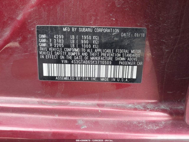 Subaru Impreza 2.0i 2019 4S3GTAB65K3710509 Image 9