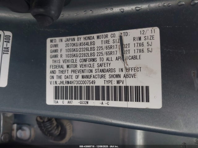 Продаж на аукціоні авто 2012 Honda Cr-v Ex-l, vin: JHLRM4H73CC007549, номер лоту: 43869718
