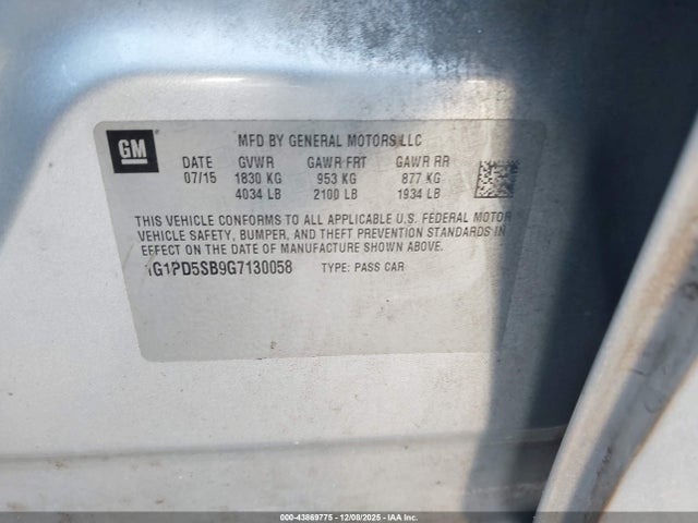 1G1PD5SB9G7130058 Chevrolet Cruze Limited 1lt Manual