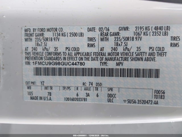 Ford ESCAPE SE 2016 1FMCU9G98GUC44780 Image 9