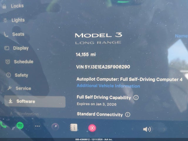2025 Tesla Model 3 Long Range Rear-wheel Drive/standard Rear-wheel Drive მანქანა იყიდება აუქციონზე, vin: 5YJ3E1EA2SF906290, აუქციონის ნომერი: 43869812