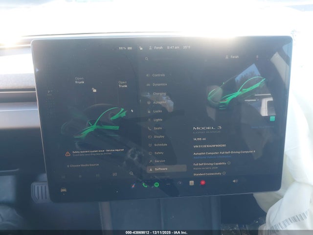 2025 Tesla Model 3 Long Range Rear-wheel Drive/standard Rear-wheel Drive მანქანა იყიდება აუქციონზე, vin: 5YJ3E1EA2SF906290, აუქციონის ნომერი: 43869812