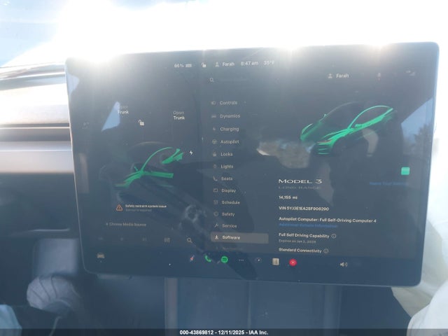 2025 Tesla Model 3 Long Range Rear-wheel Drive/standard Rear-wheel Drive მანქანა იყიდება აუქციონზე, vin: 5YJ3E1EA2SF906290, აუქციონის ნომერი: 43869812