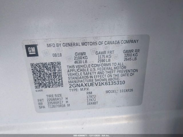 2019 CHEVROLET EQUINOX 2GNAXUEV1K6135310 Photo 8