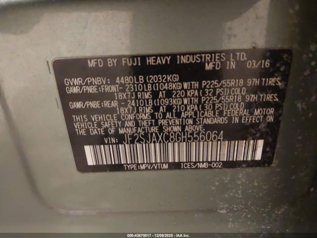 2016 SUBARU FORESTER JF2SJAXC8GH556064 Photo 8