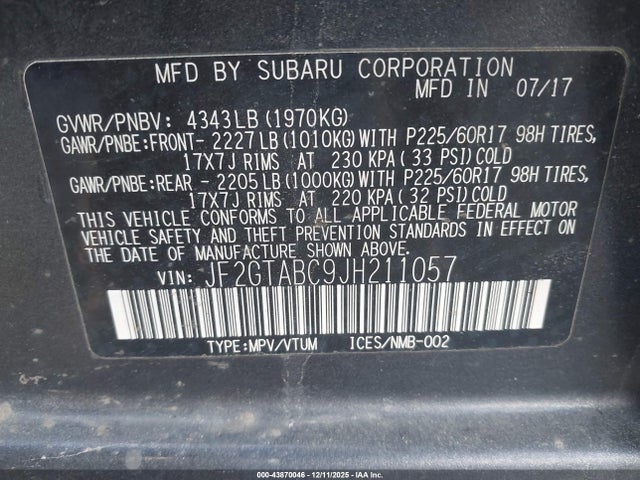 Subaru Crosstrek 2.0i Premium 2018 JF2GTABC9JH211057 Image 9