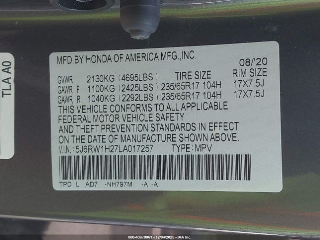 2020 HONDA CR-V 5J6RW1H27LA017257 Photo 8