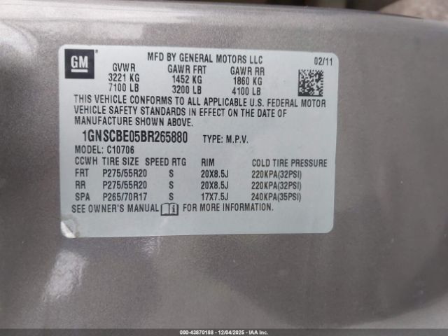 2011 CHEVROLET TAHOE 1GNSCBE05BR265880 Photo 8