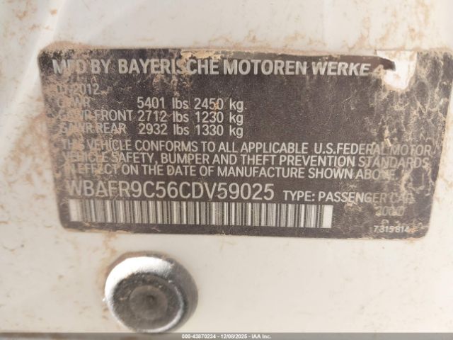 2012 BMW 550I WBAFR9C56CDV59025 Photo 8