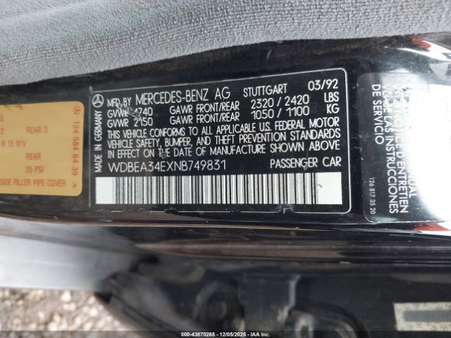 1992 MERCEDES-BENZ 400 WDBEA34EXNB749831 Photo 8